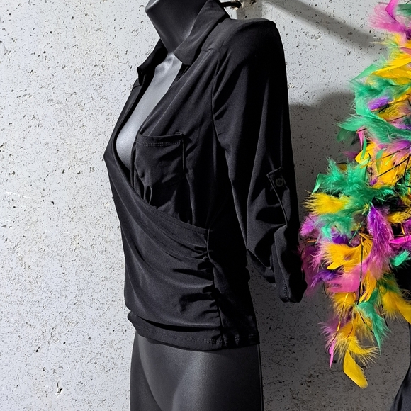 #0999 Sz S IRIS Black Women's Top / Adjustable Sleeves - Picture 9 of 10